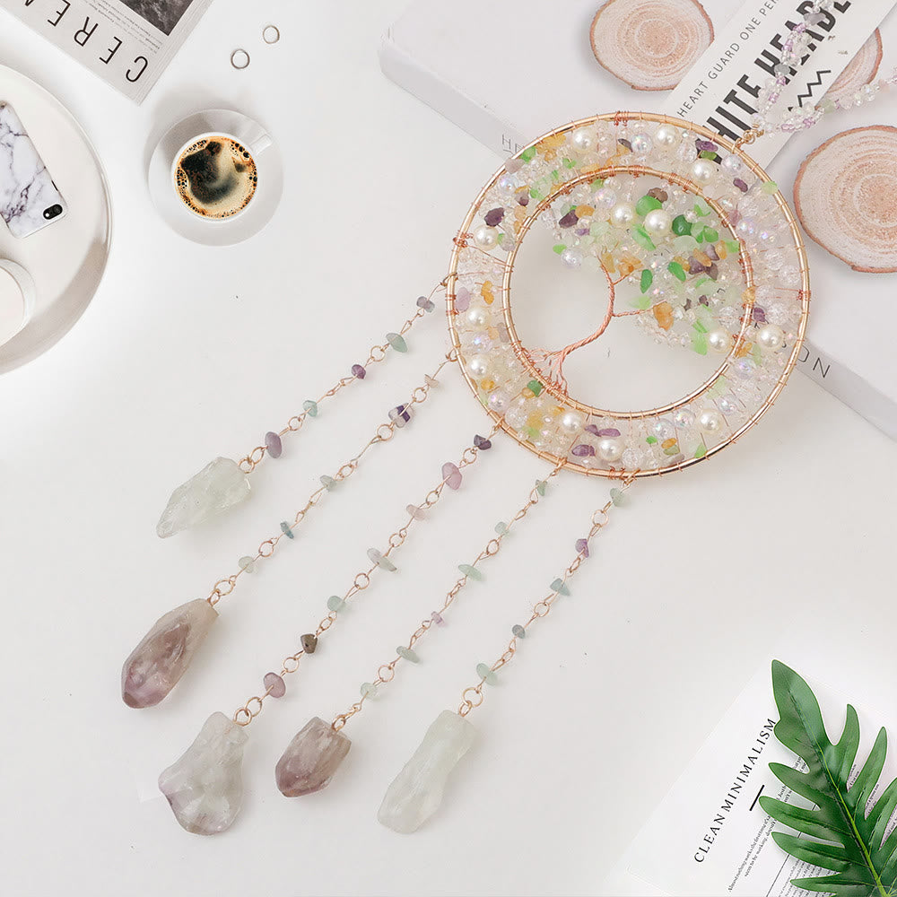 Carillon éolien en forme d'arbre de vie avec perles d'eau douce et péridot Olivenorma