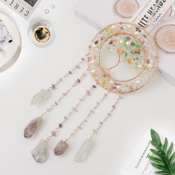 Carillon éolien en forme d'arbre de vie avec perles d'eau douce et péridot Olivenorma