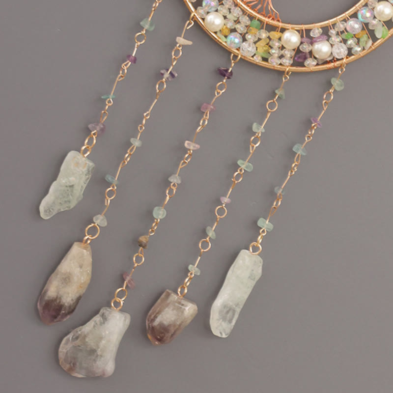 Carillon éolien en forme d'arbre de vie avec perles d'eau douce et péridot Olivenorma