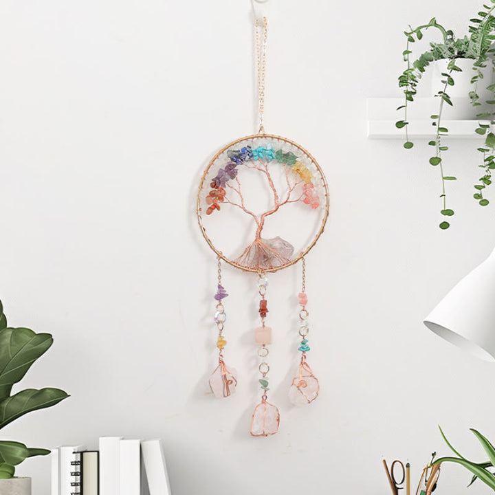 Carillon éolien en cristal transparent avec chakra arbre de vie Olivenorma