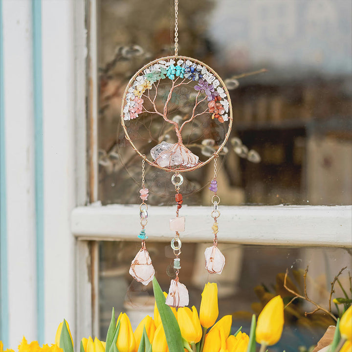 Carillon éolien en cristal transparent avec chakra arbre de vie Olivenorma