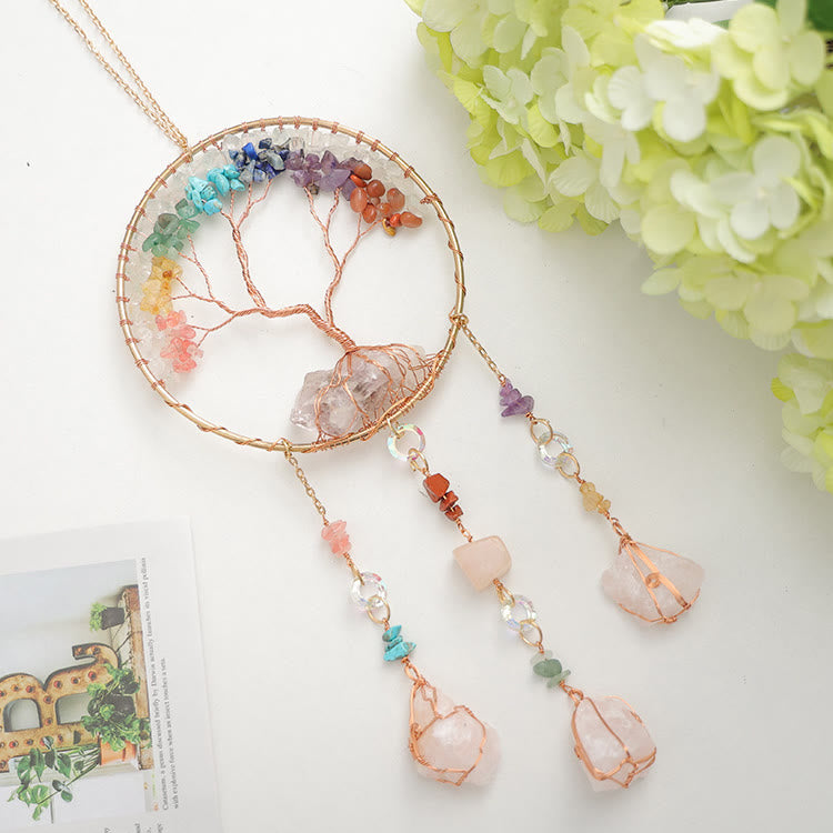 Carillon éolien en cristal transparent avec chakra arbre de vie Olivenorma