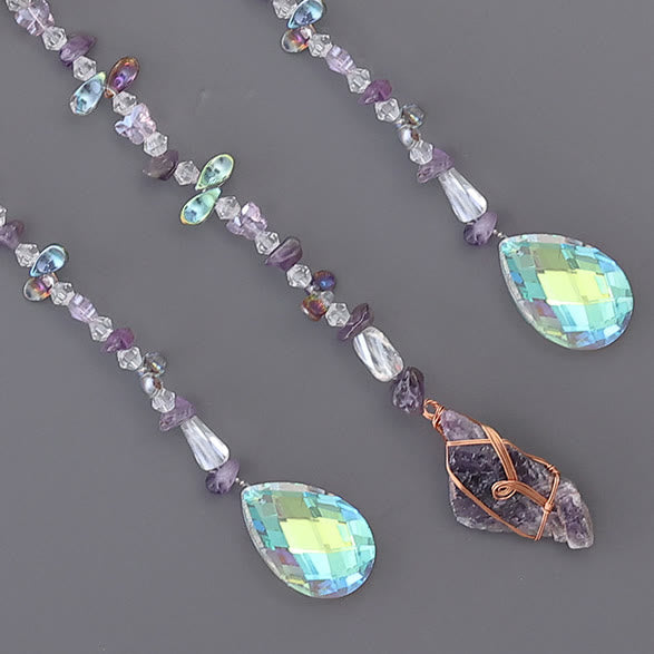 Carillon éolien en forme d'arbre de vie avec améthyste et opalite Olivenorma