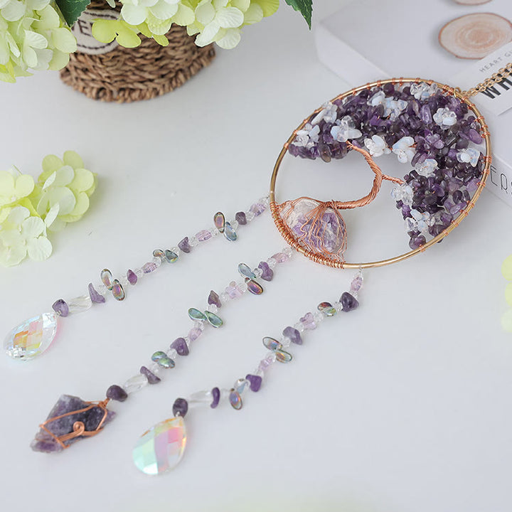 Carillon éolien en forme d'arbre de vie avec améthyste et opalite Olivenorma