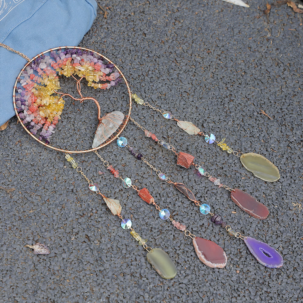 Carillon éolien en citrine et fluorite avec arbre de vie Olivenorma