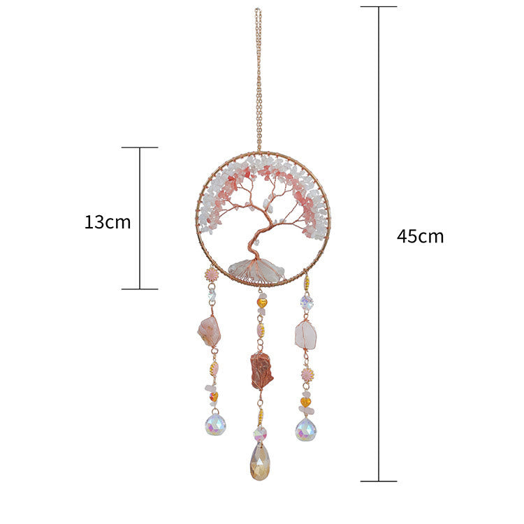 Carillon éolien en quartz fraise et opalite avec arbre de vie Olivenorma