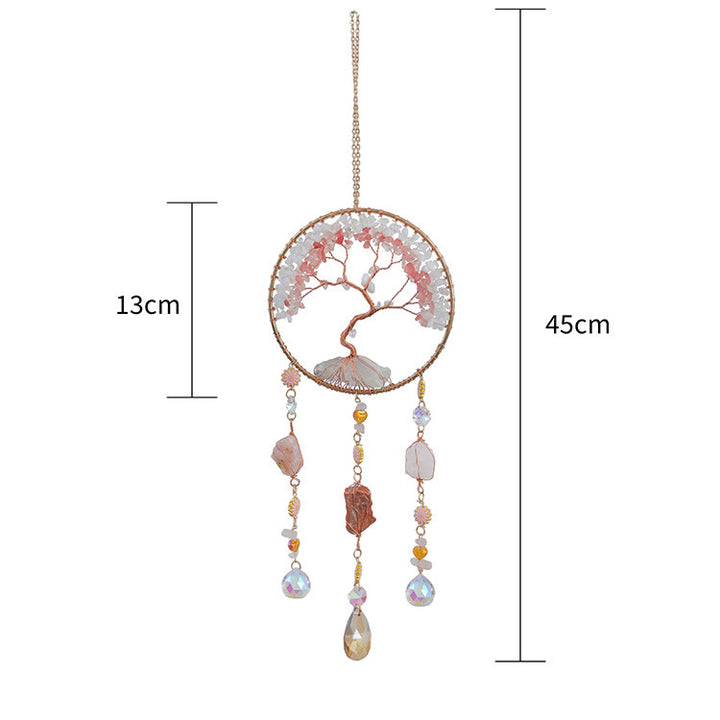Carillon éolien en quartz fraise et opalite avec arbre de vie Olivenorma