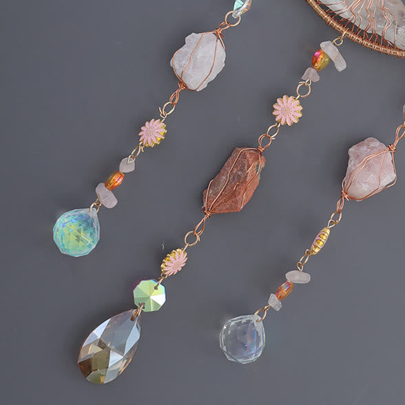 Carillon éolien en quartz fraise et opalite avec arbre de vie Olivenorma