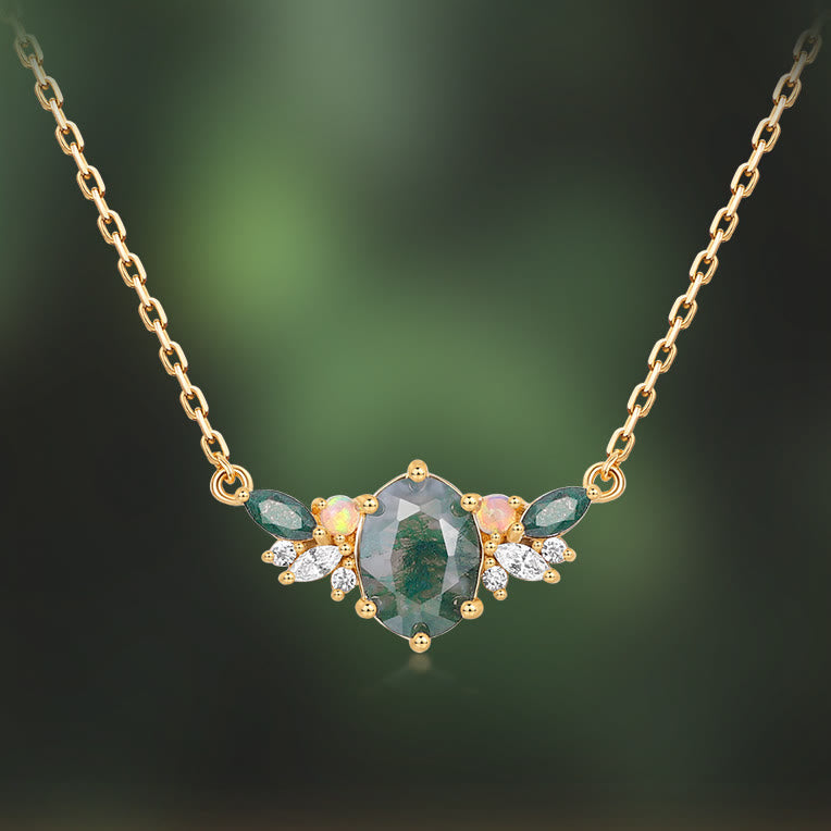 Collier en forme de couronne de fleurs en agate mousse naturelle Olivenorma