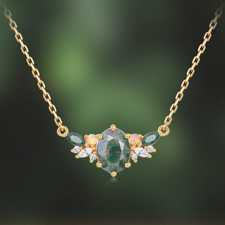 Collier en forme de couronne de fleurs en agate mousse naturelle Olivenorma