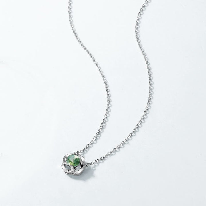 Collier avec pendentif en agate mousse Olivenorma et trèfle à quatre feuilles