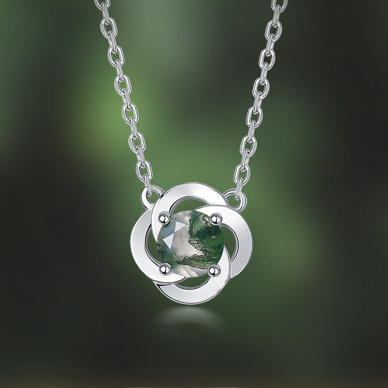 Collier avec pendentif en agate mousse Olivenorma et trèfle à quatre feuilles