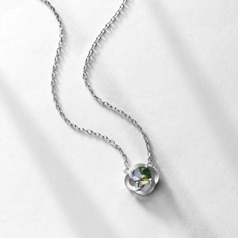 Collier avec pendentif en agate mousse Olivenorma et trèfle à quatre feuilles