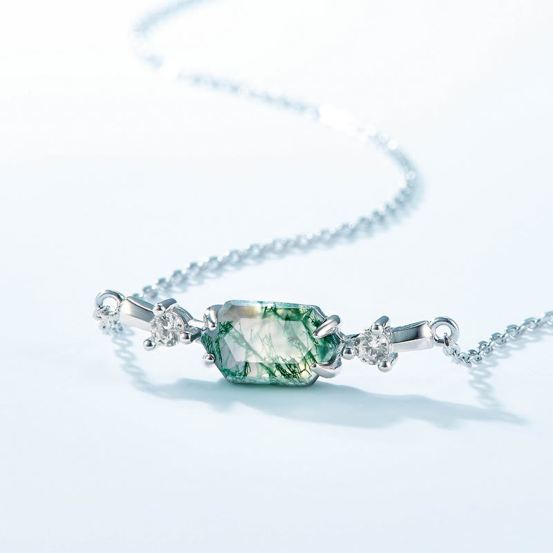 Collier pendentif hexagonal en agate mousse naturelle Olivenorma