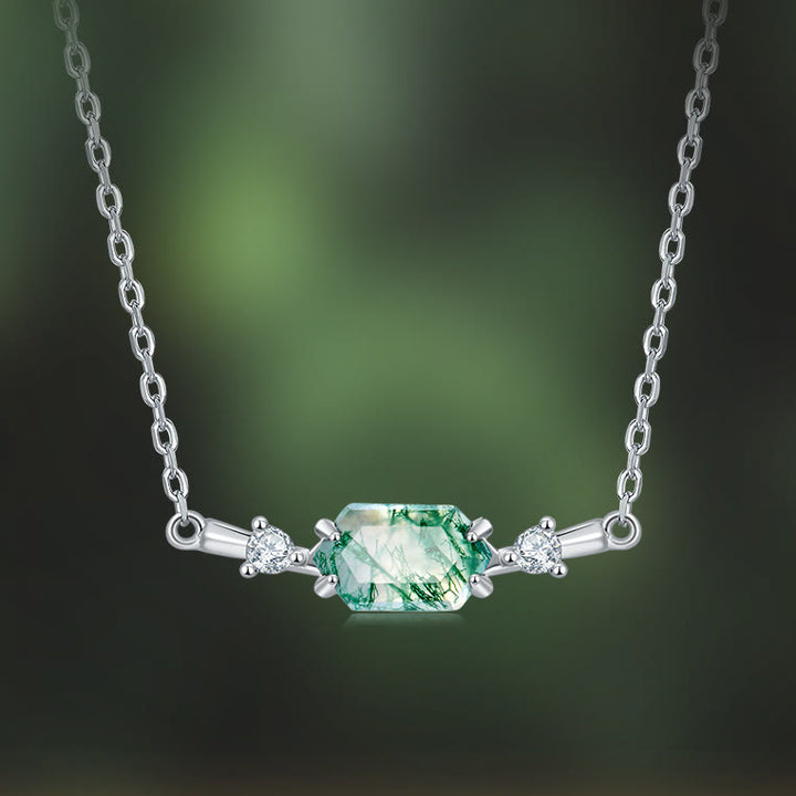 Collier pendentif hexagonal en agate mousse naturelle Olivenorma