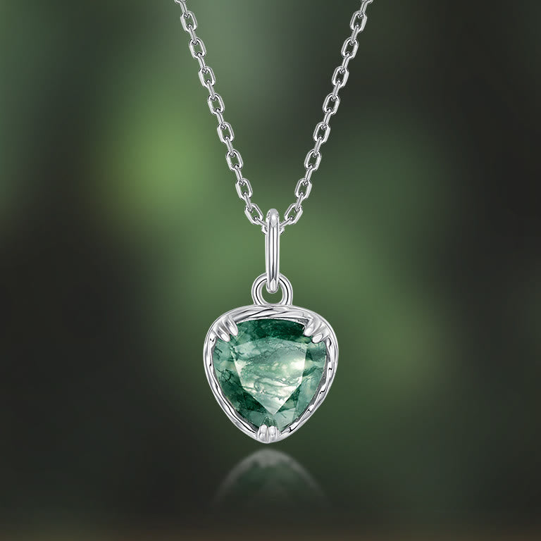 Collier pendentif coeur en agate mousse naturelle Olivenorma