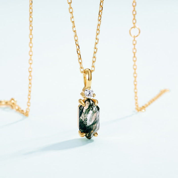 Collier avec pendentif hexagonal en agate mousse et zircon blanc Olivenorma - image 7