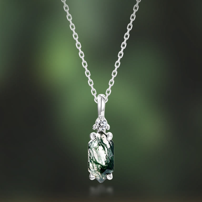 Collier avec pendentif hexagonal en agate mousse et zircon blanc Olivenorma - image 2