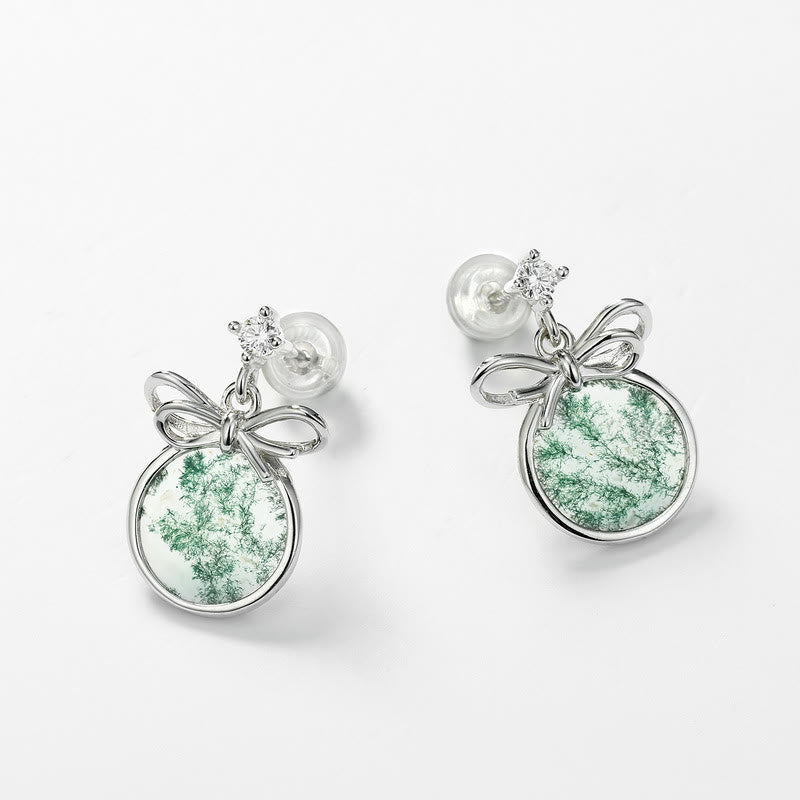 Boucles d'oreilles en forme de nœud en agate mousse naturelle Olivenorma