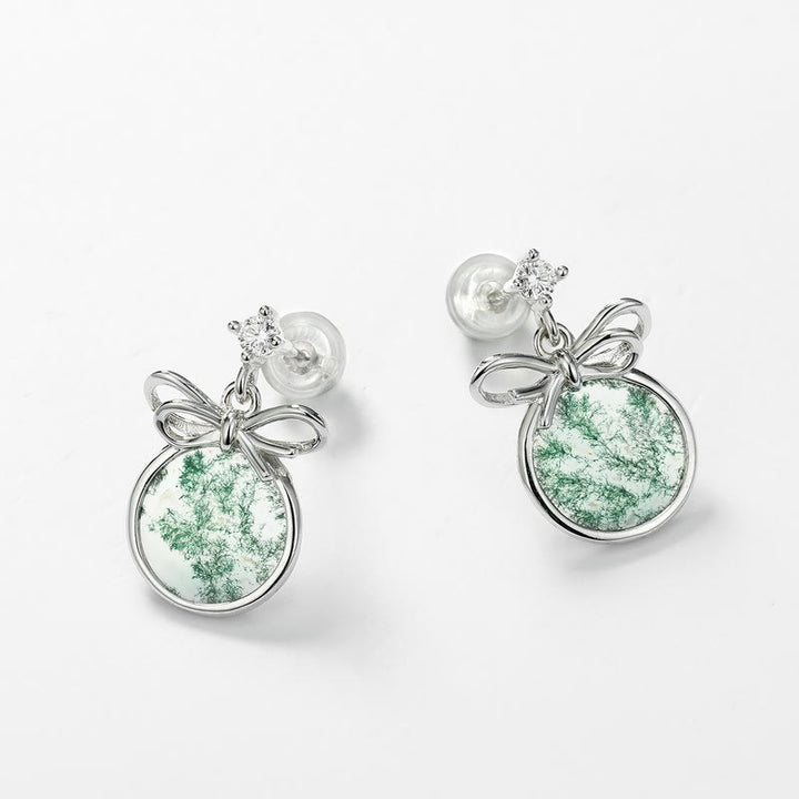 Boucles d'oreilles en forme de nœud en agate mousse naturelle Olivenorma