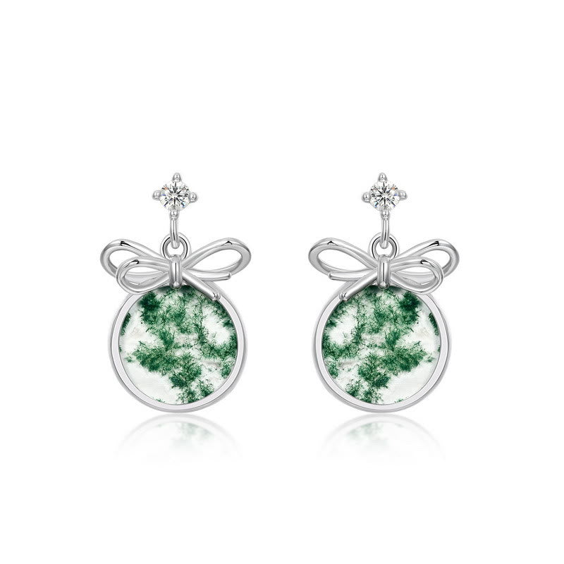 Boucles d'oreilles en forme de nœud en agate mousse naturelle Olivenorma