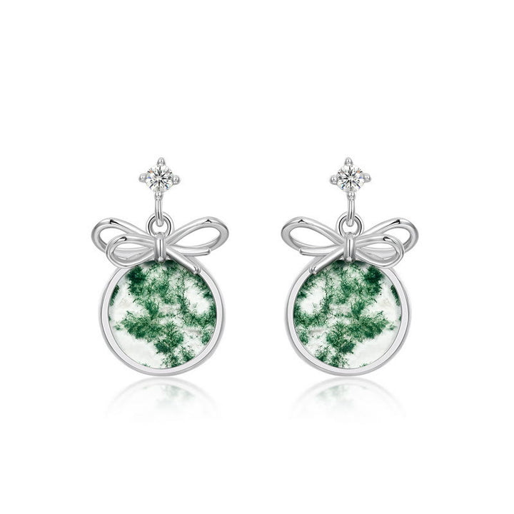 Boucles d'oreilles en forme de nœud en agate mousse naturelle Olivenorma