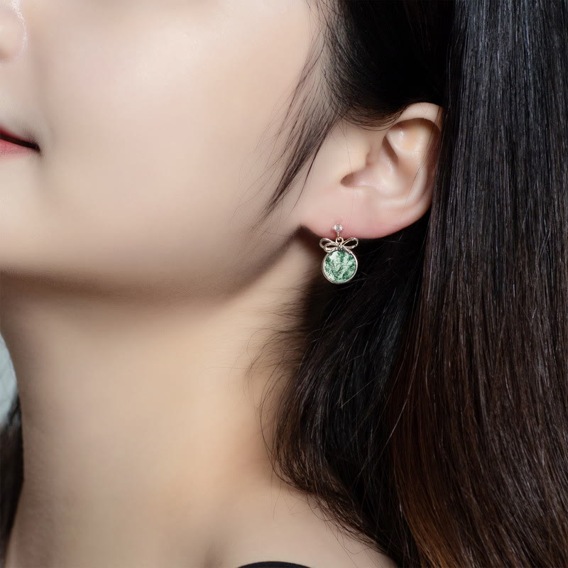 Boucles d'oreilles en forme de nœud en agate mousse naturelle Olivenorma
