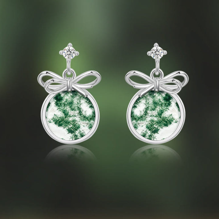 Boucles d'oreilles en forme de nœud en agate mousse naturelle Olivenorma