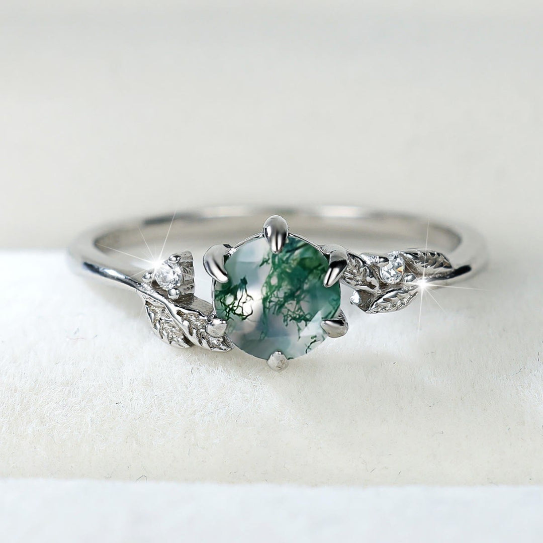 Bague enroulée en feuille d'agate mousse naturelle Olivenorma