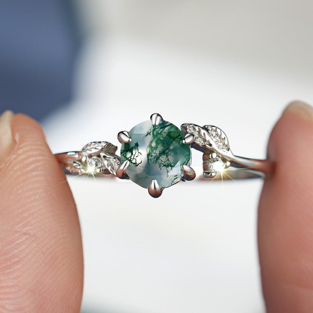 Bague enroulée en feuille d'agate mousse naturelle Olivenorma