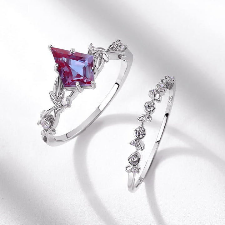 Ensemble de 2 bagues en alexandrite naturelle taillée en diamant Olivenorma