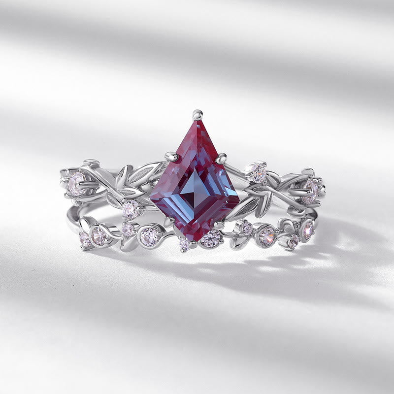 Ensemble de 2 bagues en alexandrite naturelle taillée en diamant Olivenorma