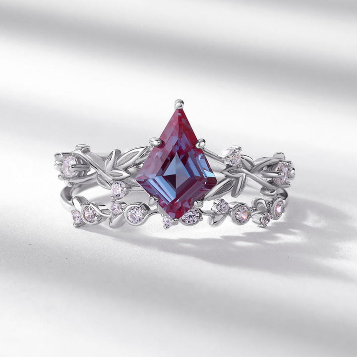 Ensemble de 2 bagues en alexandrite naturelle taillée en diamant Olivenorma