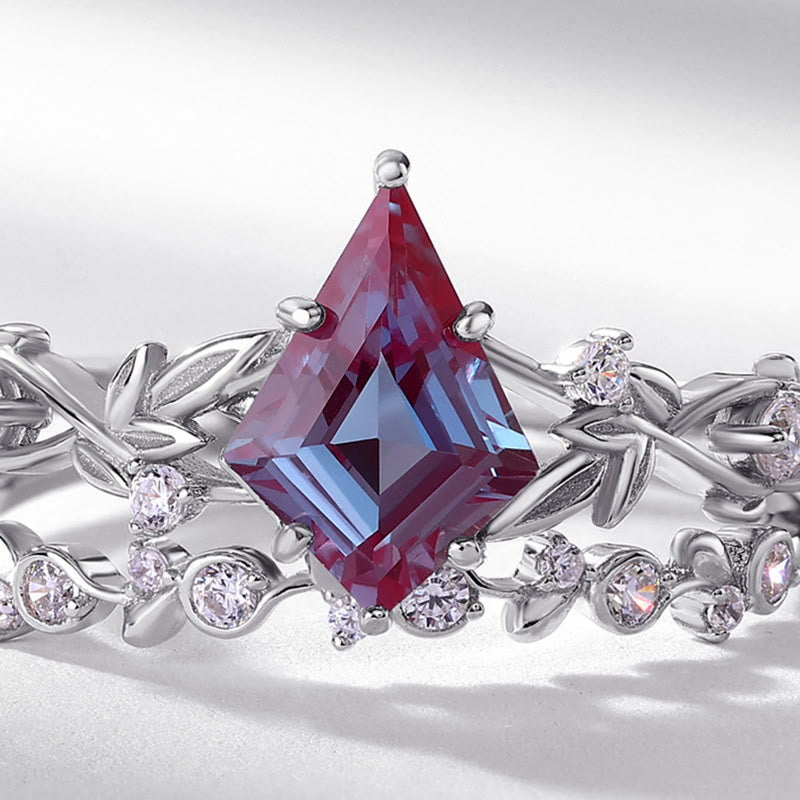 Ensemble de 2 bagues en alexandrite naturelle taillée en diamant Olivenorma