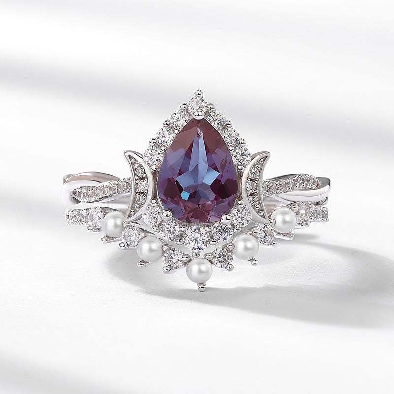 Ensemble de 2 bagues en alexandrite taille poire Olivenorma