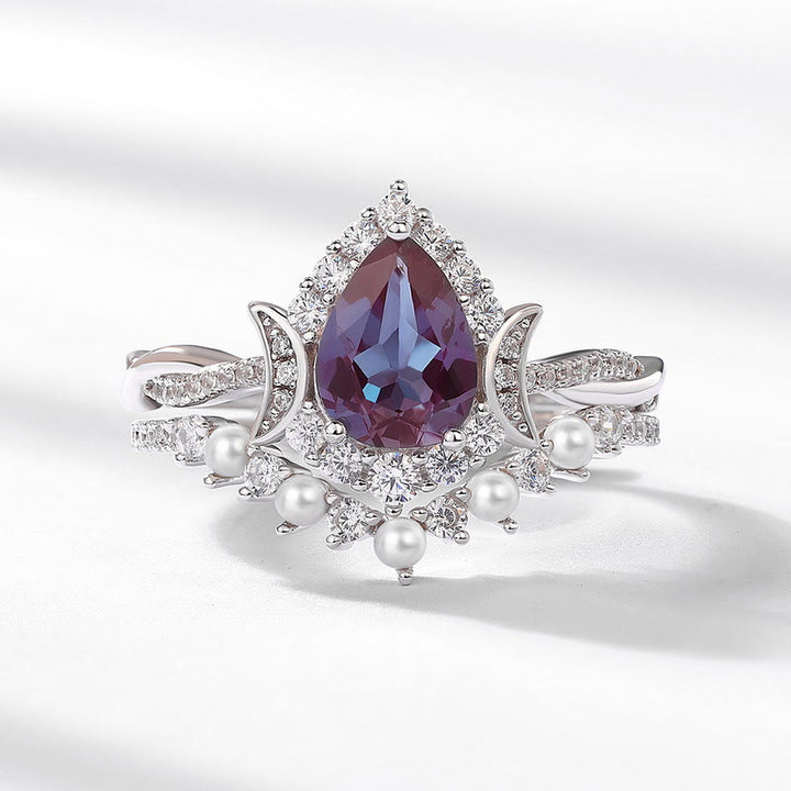 Ensemble de 2 bagues en alexandrite taille poire Olivenorma