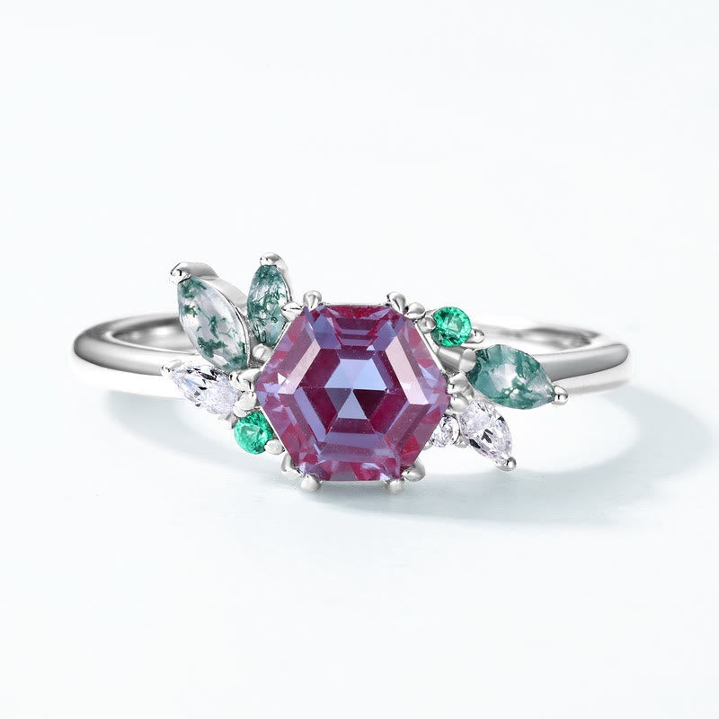 Bague à coupe hexagonale géométrique en alexandrite naturelle Olivenorma