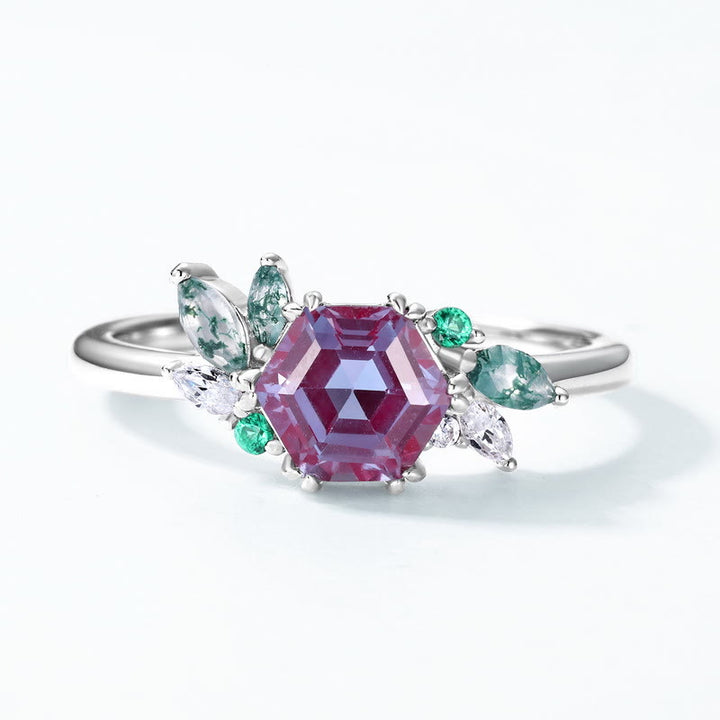 Bague à coupe hexagonale géométrique en alexandrite naturelle Olivenorma