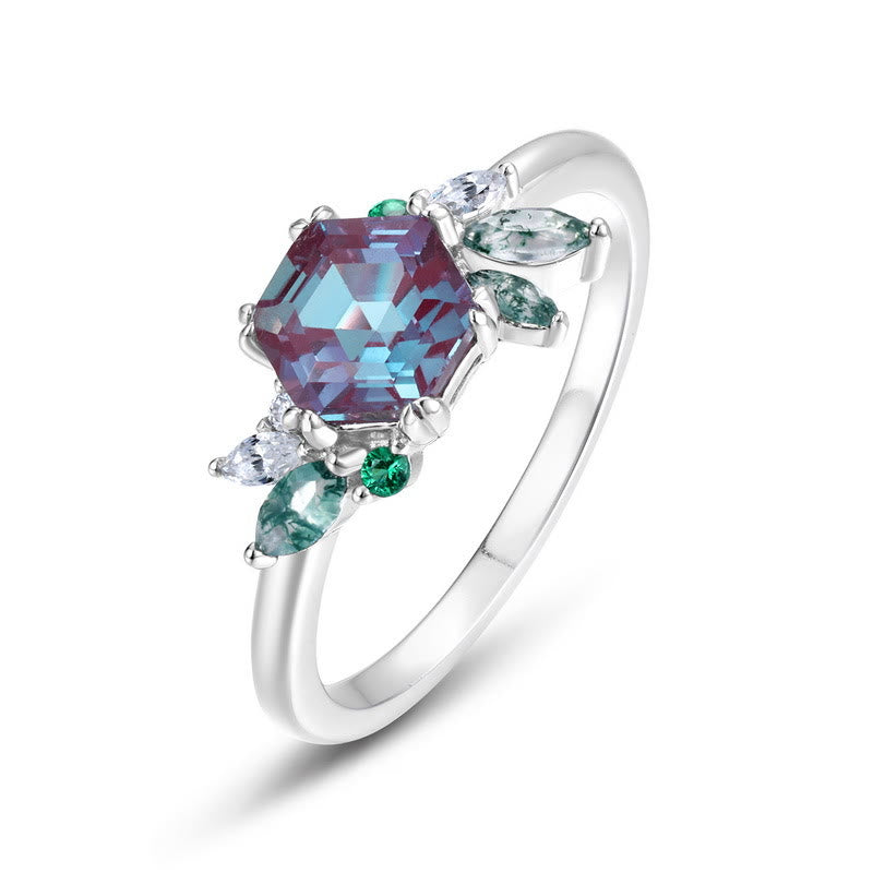 Bague à coupe hexagonale géométrique en alexandrite naturelle Olivenorma