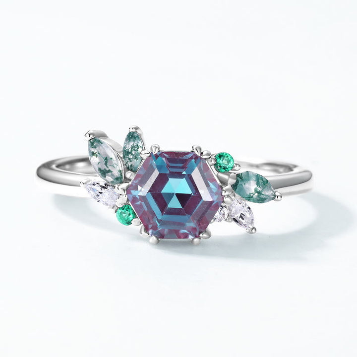 Bague à coupe hexagonale géométrique en alexandrite naturelle Olivenorma