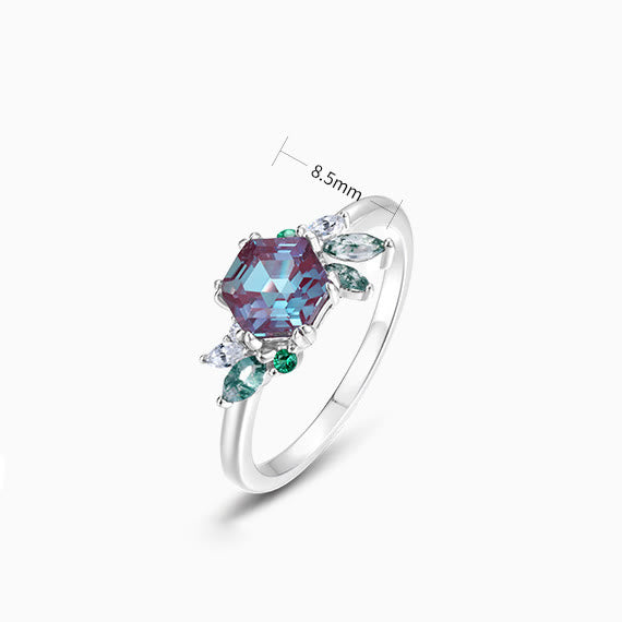 Bague à coupe hexagonale géométrique en alexandrite naturelle Olivenorma