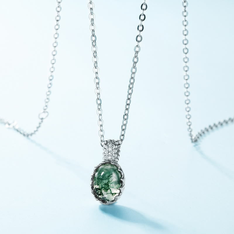 Ensemble de bijoux avec pendentif en agate mousse naturelle à coupe ronde Olivenorma