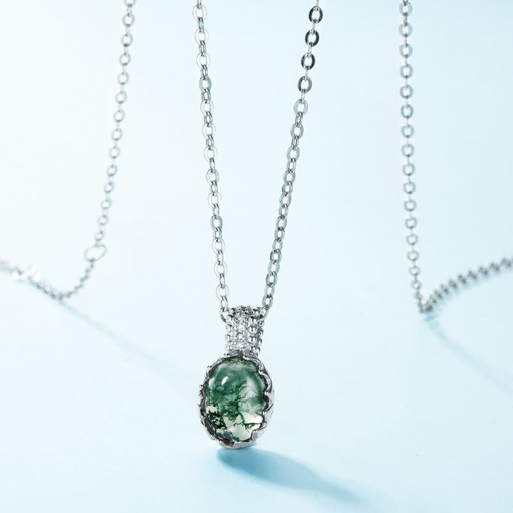 Ensemble de bijoux avec pendentif en agate mousse naturelle à coupe ronde Olivenorma