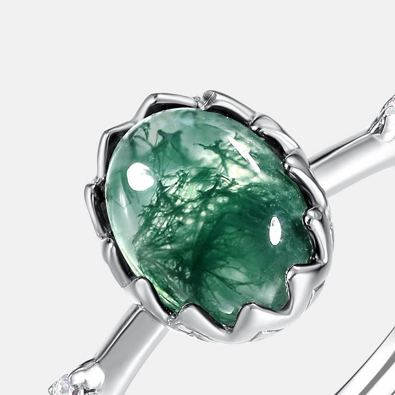 Ensemble de bijoux avec pendentif en agate mousse naturelle à coupe ronde Olivenorma