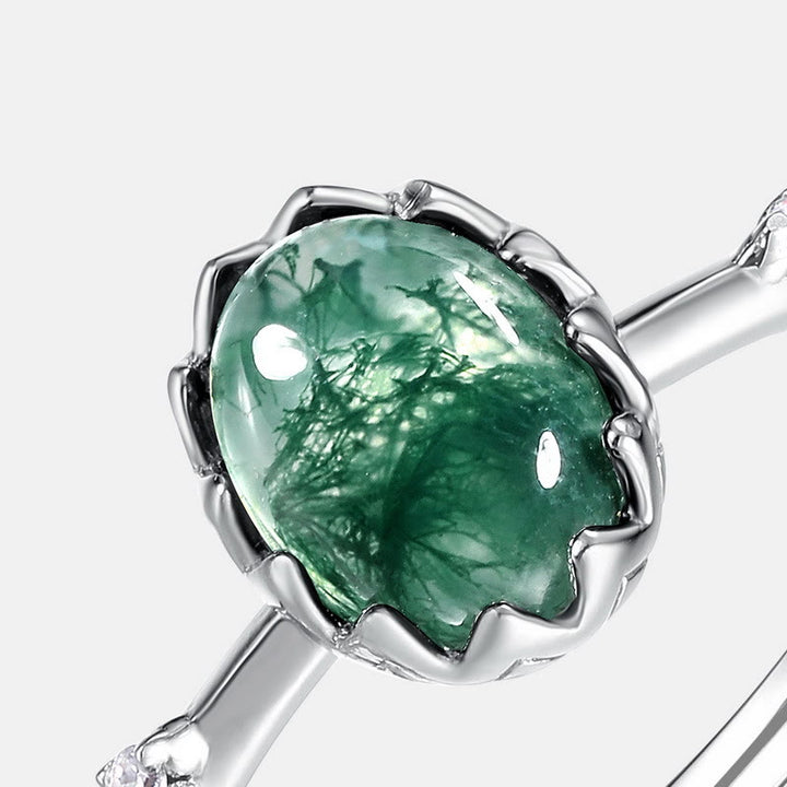 Ensemble de bijoux avec pendentif en agate mousse naturelle à coupe ronde Olivenorma