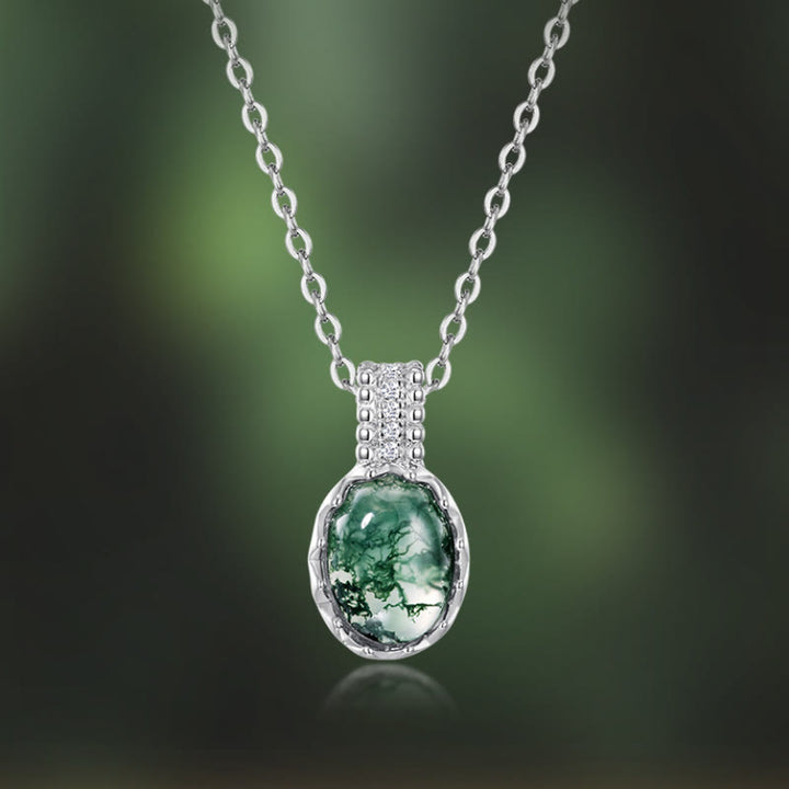 Ensemble de bijoux avec pendentif en agate mousse naturelle à coupe ronde Olivenorma