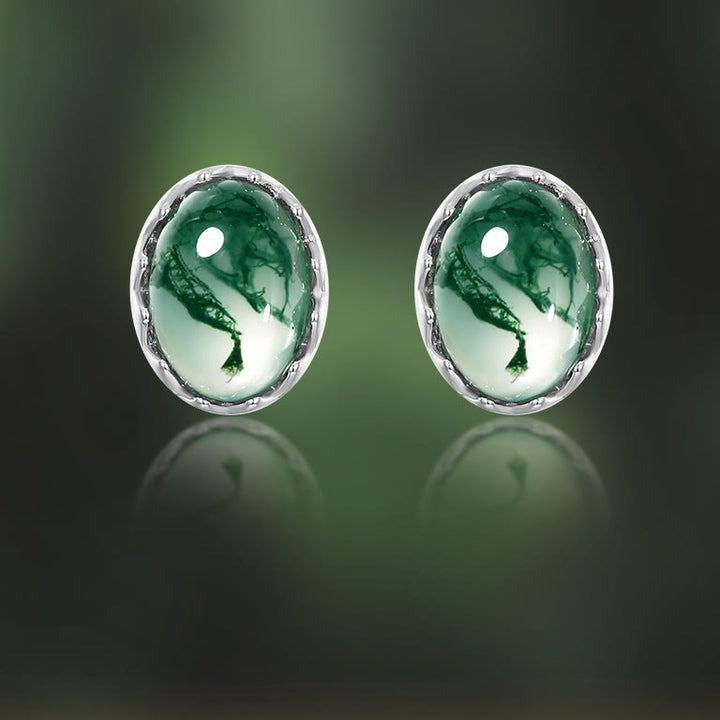 Ensemble de bijoux avec pendentif en agate mousse naturelle à coupe ronde Olivenorma