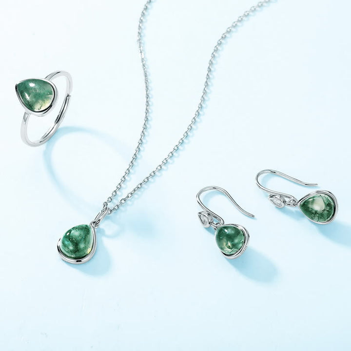 Ensemble de bijoux avec pendentif en agate mousse naturelle taille poire Olivenorma