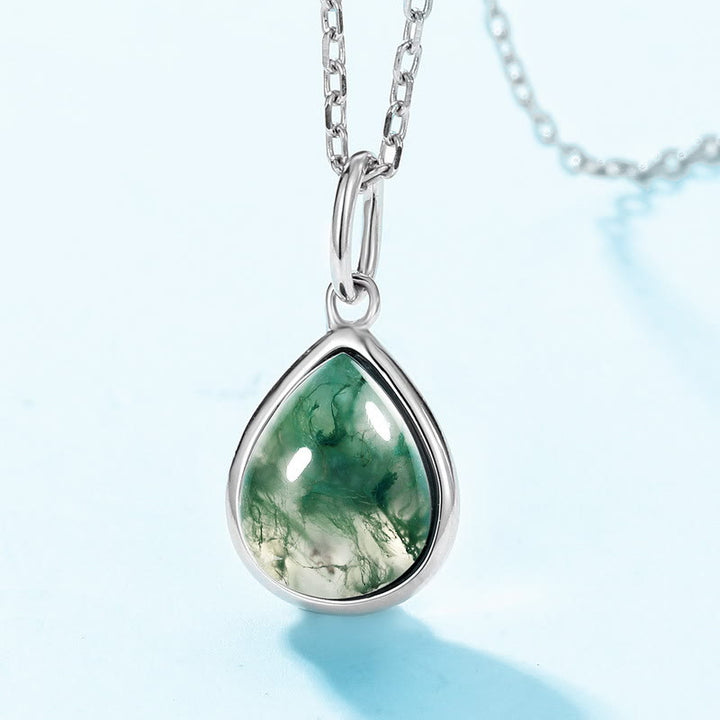 Ensemble de bijoux avec pendentif en agate mousse naturelle taille poire Olivenorma