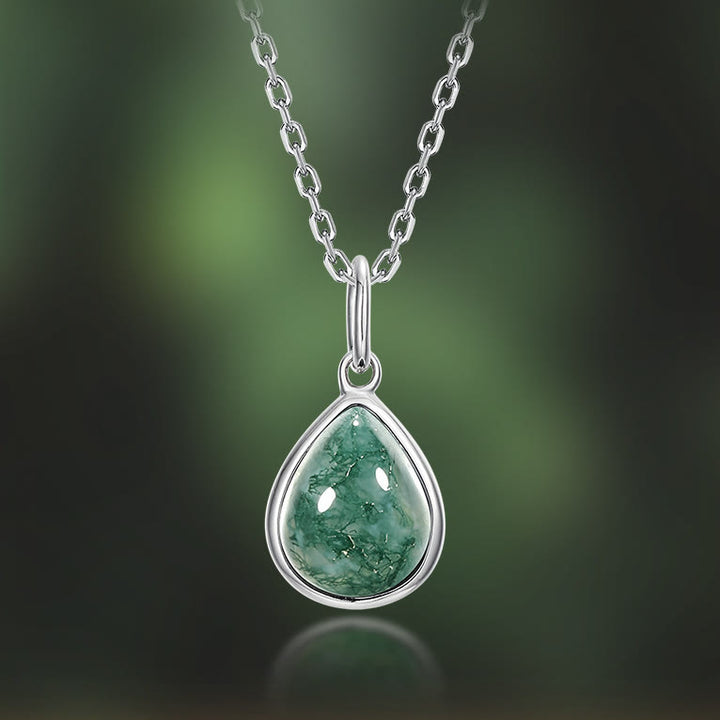 Ensemble de bijoux avec pendentif en agate mousse naturelle taille poire Olivenorma